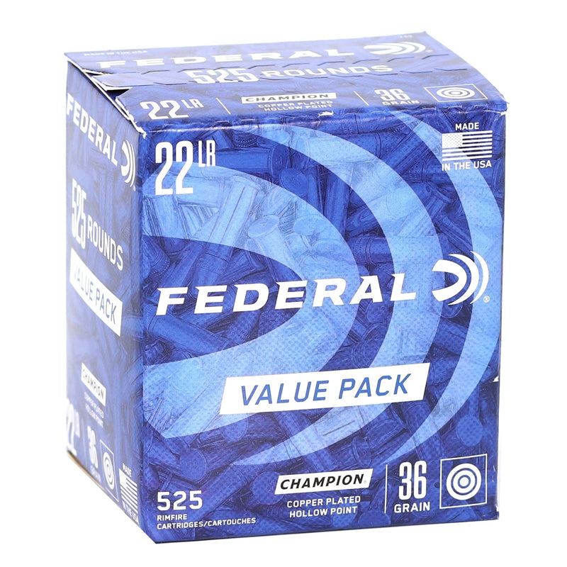 Federal Champion 22 Long Rifle Ammo 36 Grain Copper Plated Hollow Point Value Pack 525 Rounds