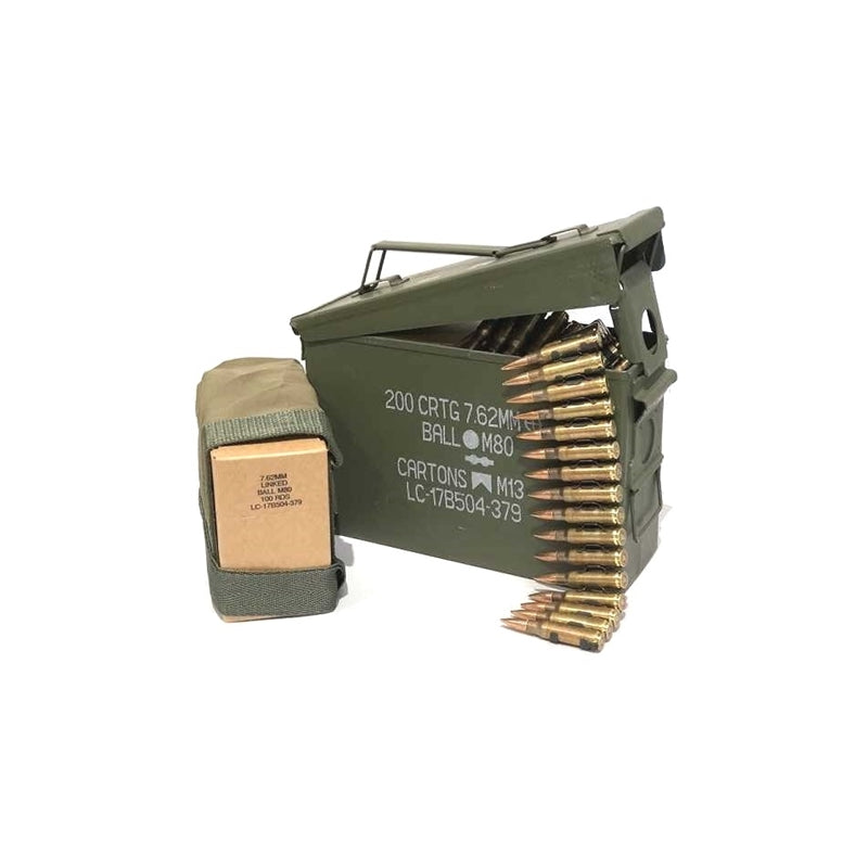 Federal Lake City 7.62x51mm M80 Ammo 147 Grain FMJ 200 Rounds Linked Ammo Can