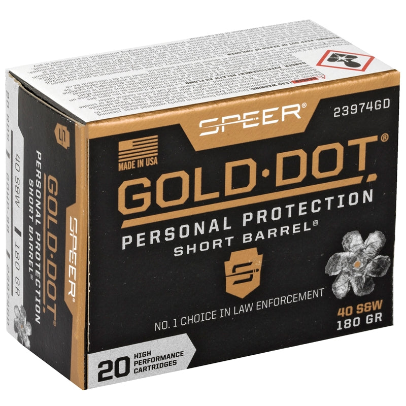 Speer Gold Dot Short Barrel 40 S&W Ammo 180 Grain Jacketed Hollow Point