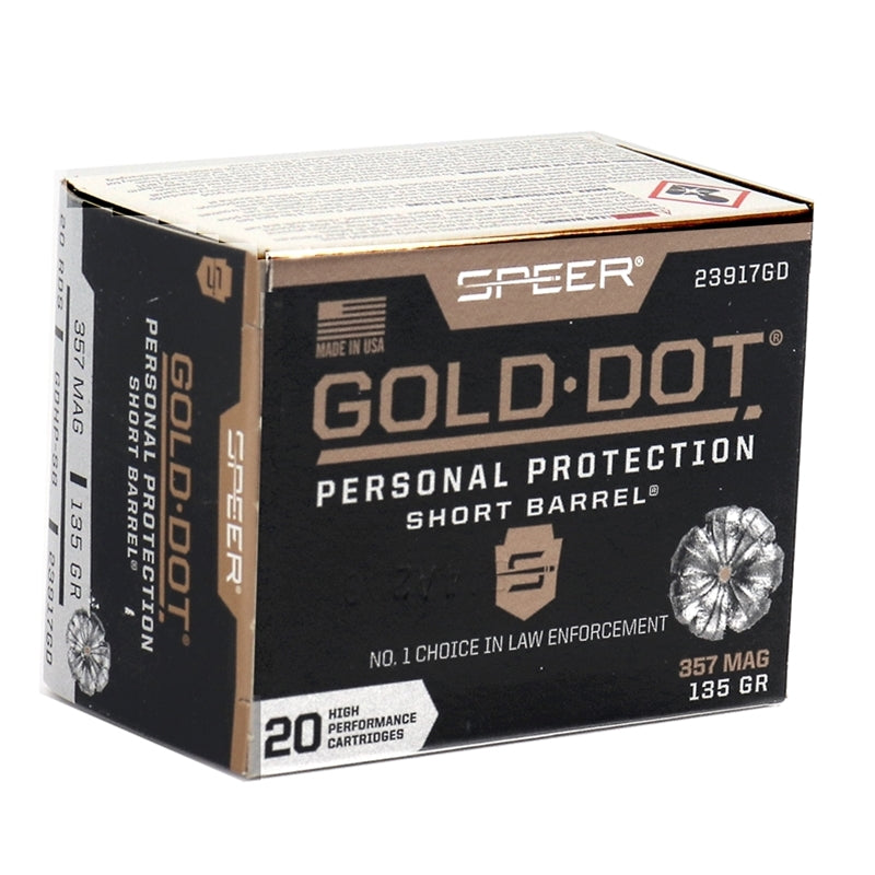 Speer Gold Dot Short Barrel 357 Magnum Ammo 135 Grain Jacketed Hollow Point