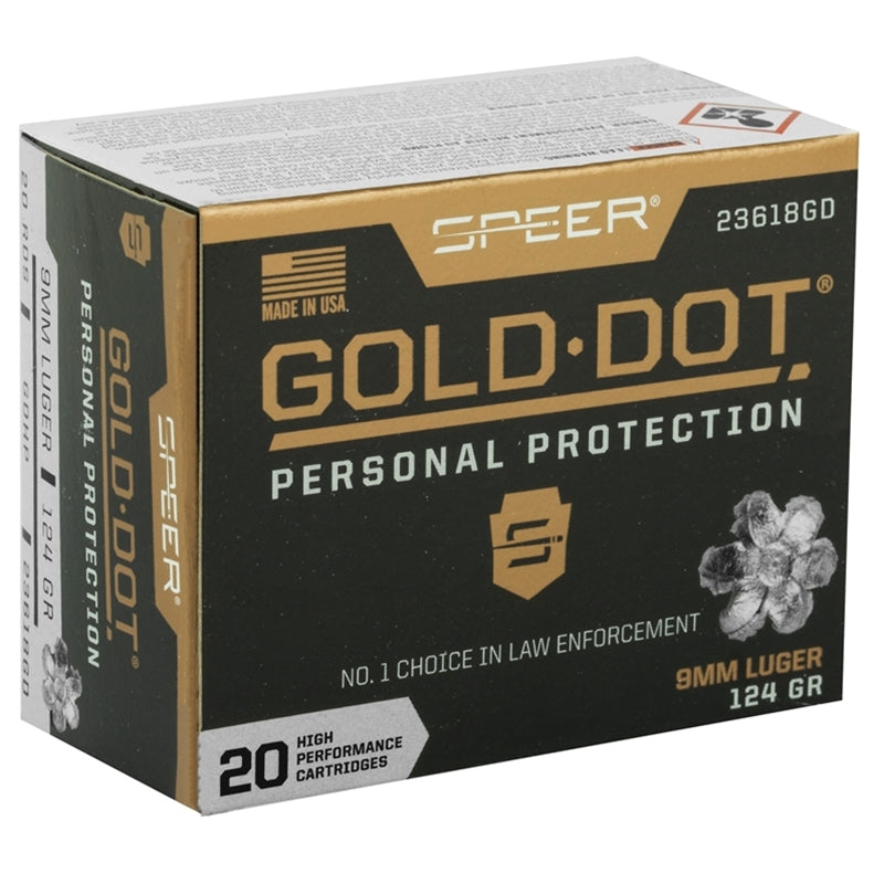 Speer Gold Dot 9mm Luger Ammo 124 Grain Jacketed Hollow Point