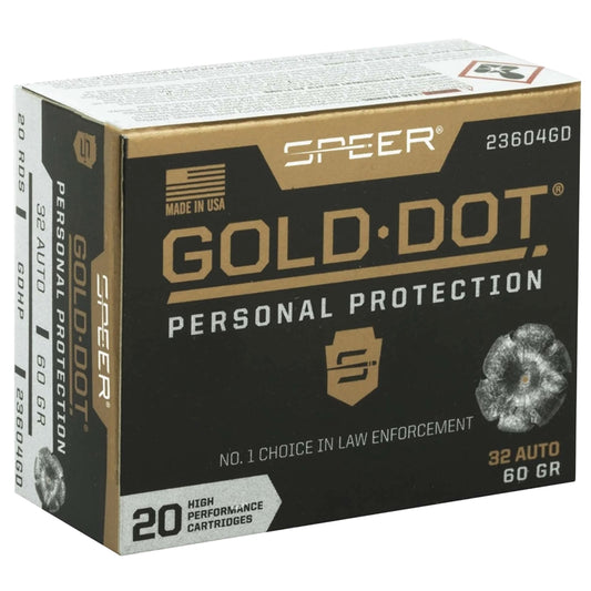 Speer Gold Dot 32 ACP AUTO Ammo 60 Grain Gold Dot Hollow Point