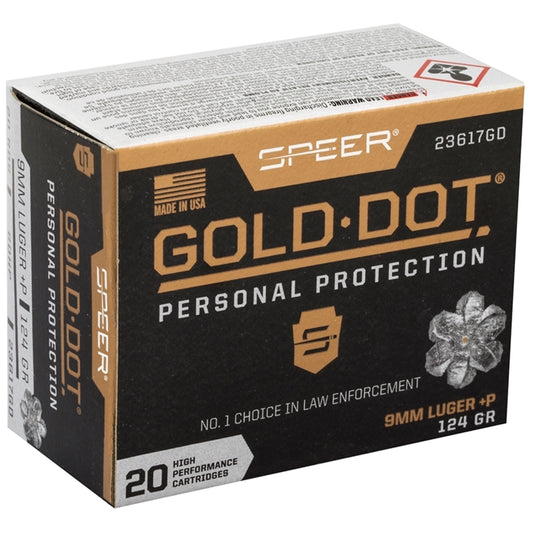 Speer Gold Dot 9mm Luger Ammo +P 124 Grain Jacketed Hollow Point