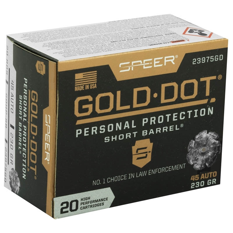 Speer Gold Dot Short Barrel 45 ACP AUTO Ammo 230 Grain Jacketed Hollow Point