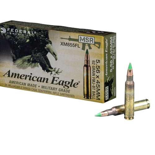 Federal American Eagle 5.56x45mm M855 NATO Ammo 62 Grain Green Tip FMJBT