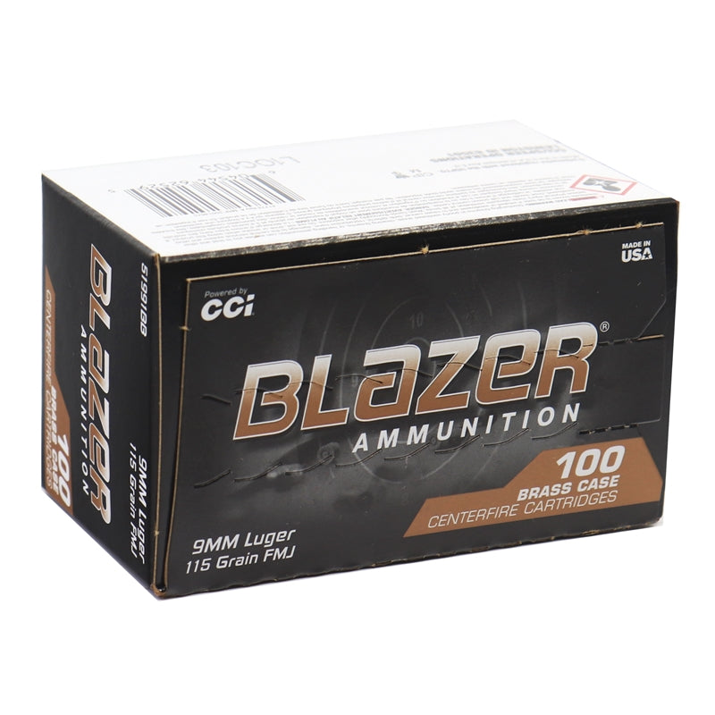 CCI Blazer Brass 9mm Luger Ammo 115 Grain FMJ 100 Pack