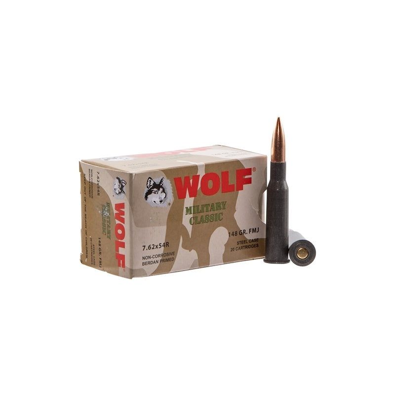 Wolf Military Classic 7.62x54R Ammo 148 Grain FMJ Steel Case