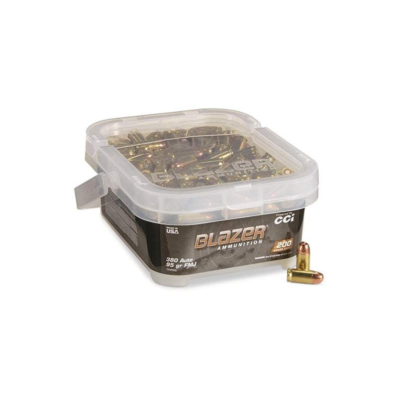 CCI Blazer Brass 380 Auto Ammo 95 Grain FMJ 200 Round Bucket