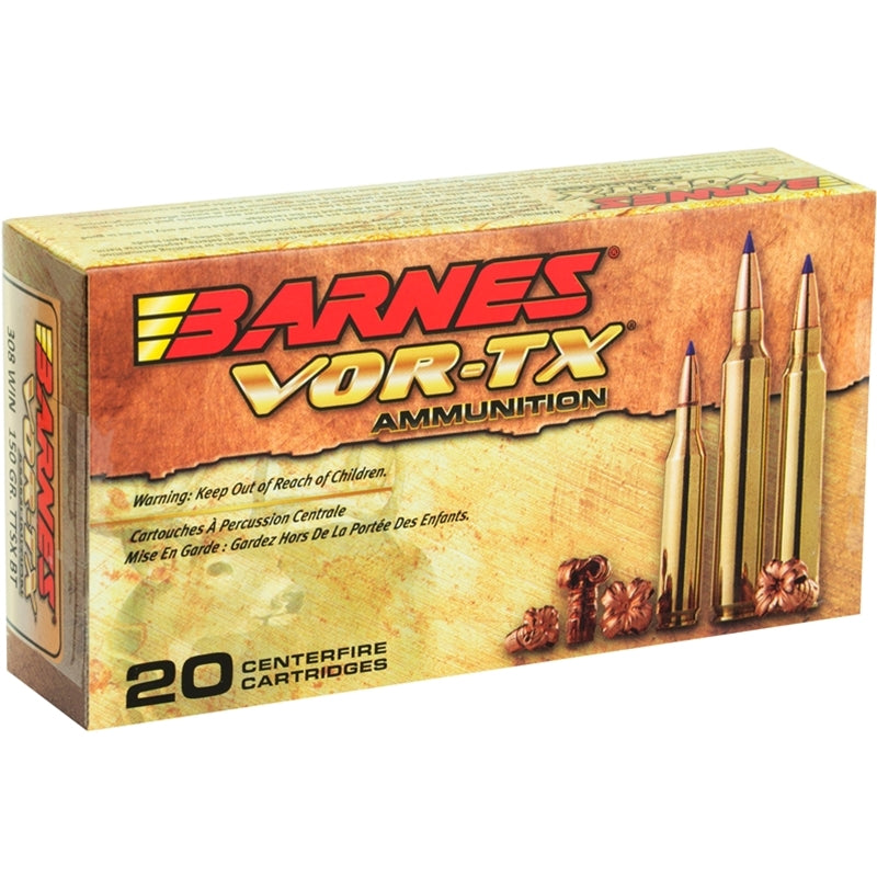 Barnes VOR-TX 308 Winchester Ammo 150 Grain TTSX Polymer Tipped Spitzer Boat Tail Lead-Free