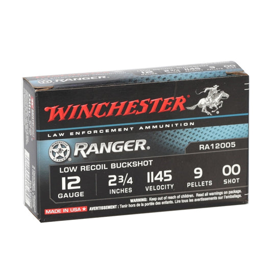 Winchester Ranger 12 Gauge 2 3/4" Ammo 00 Buckshot 9 Pellets Low Recoil Buckshot