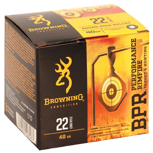 Browning BPR 22 Long Rifle Ammo 40 Grain Black Plated Lead Round Nose