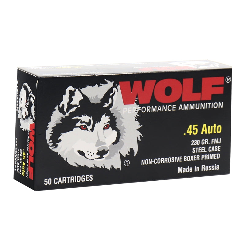 Wolf Performance 45 ACP AUTO Ammo 230 Grain FMJ Steel Case