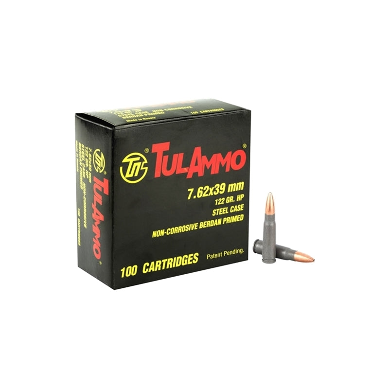 TulAmmo 7.62x39mm Ammo 122 Grain HP Steel Cased Berdan Primed