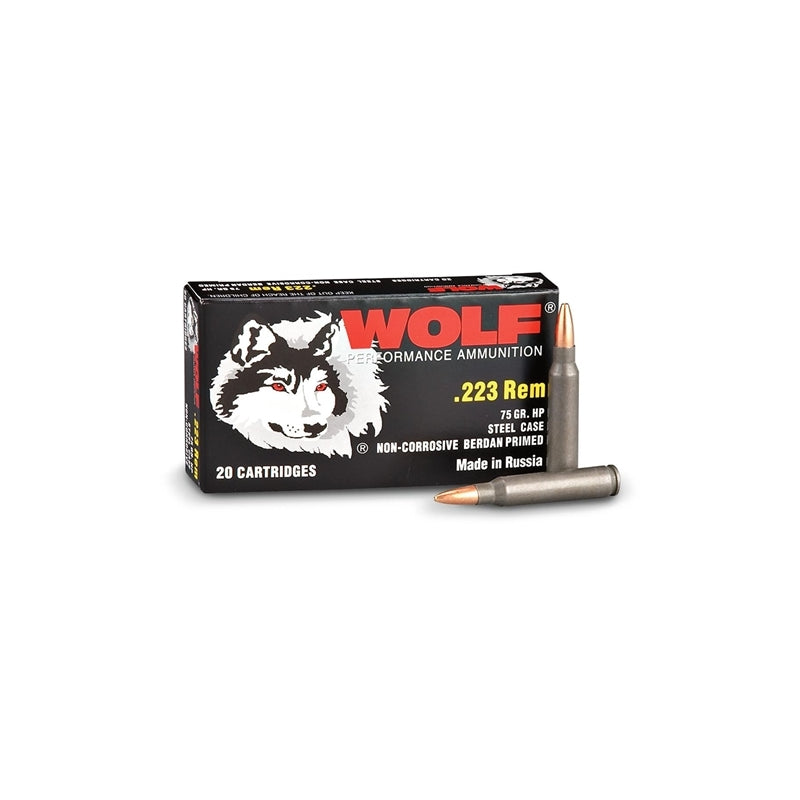 Wolf Performance 223 Remington Ammo 55 Grain HP Steel Case Berdan Primed