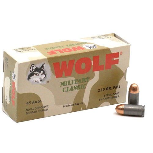 Wolf Military Classic 45 ACP AUTO Ammo 230 Grain FMJ Steel Case