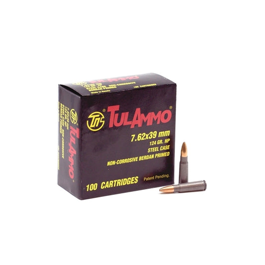 TulAmmo 7.62x39mm Ammo 124 Grain HP Steel Cased Berdan Primed