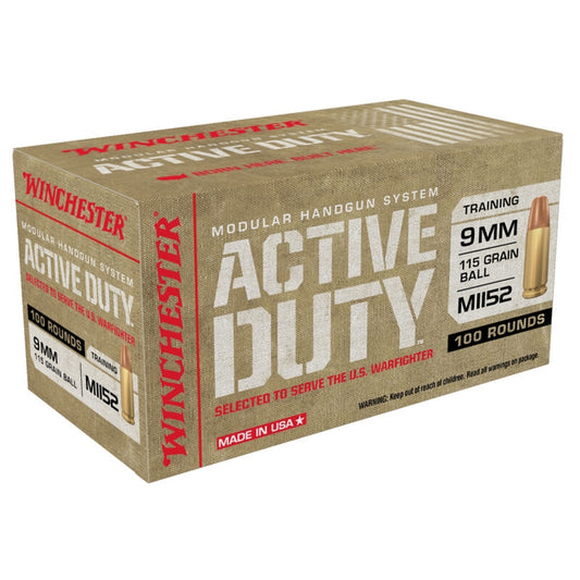 Winchester Active Duty 9mm Luger Ammo 115 Grain FMJ Flat Nose