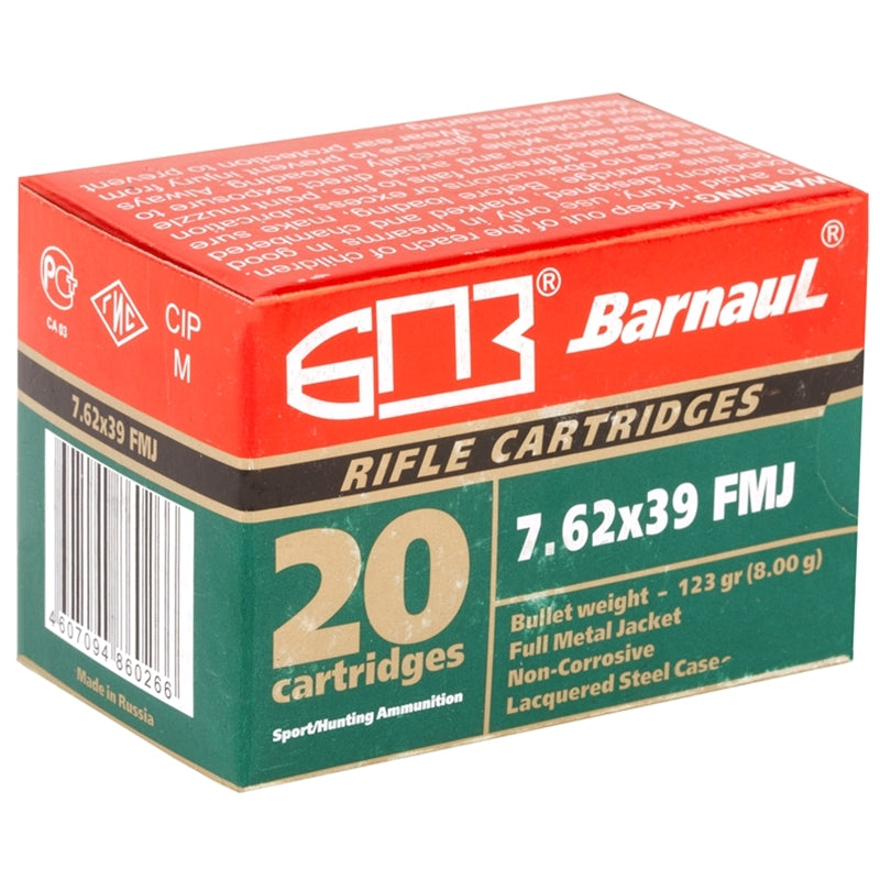 Barnaul 7.62x39mm Ammo 123 Grain FMJ Point Steel Case