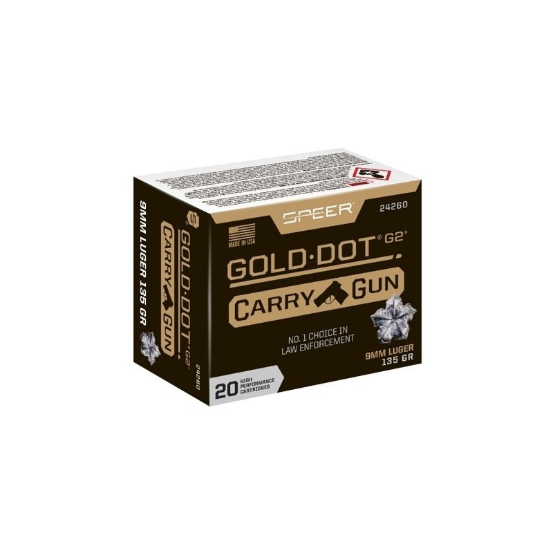 Speer Gold Dot G2 Carry Gun 9mm Luger Ammo 135 Grain Jacketed Hollow Point