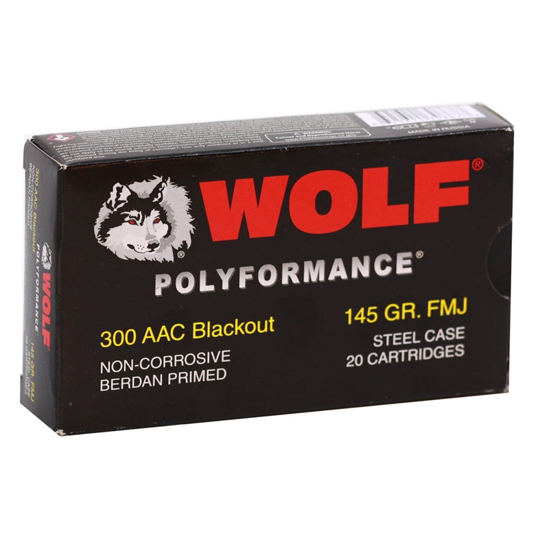 Wolf Polyformance 300 Blackout Ammo 145 Grain FMJ Steel Case