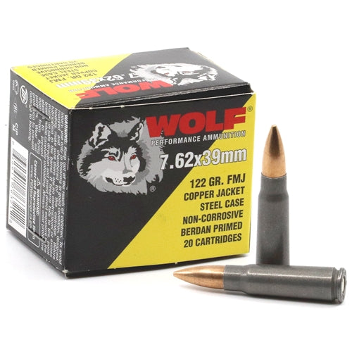 Wolf Performance 7.62x39mm Ammo 122 Grain Copper FMJ Steel Case