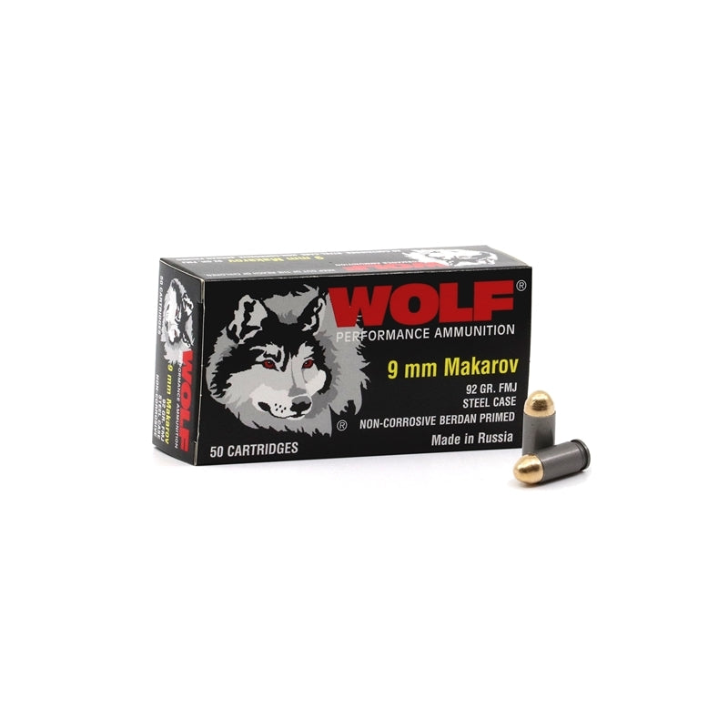 Wolf Performance 9x18mm Makarov Ammo 92 Grain FMJ Steel Case