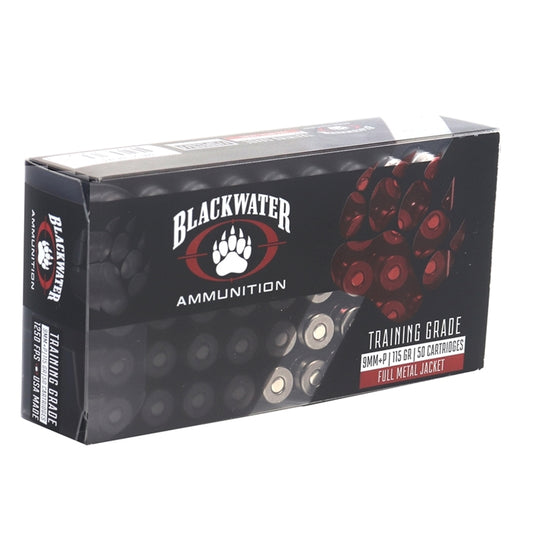 Blackwater Ammunition Training Grade 9mm Luger Ammo 115 Grain +P Full Metal Jacket