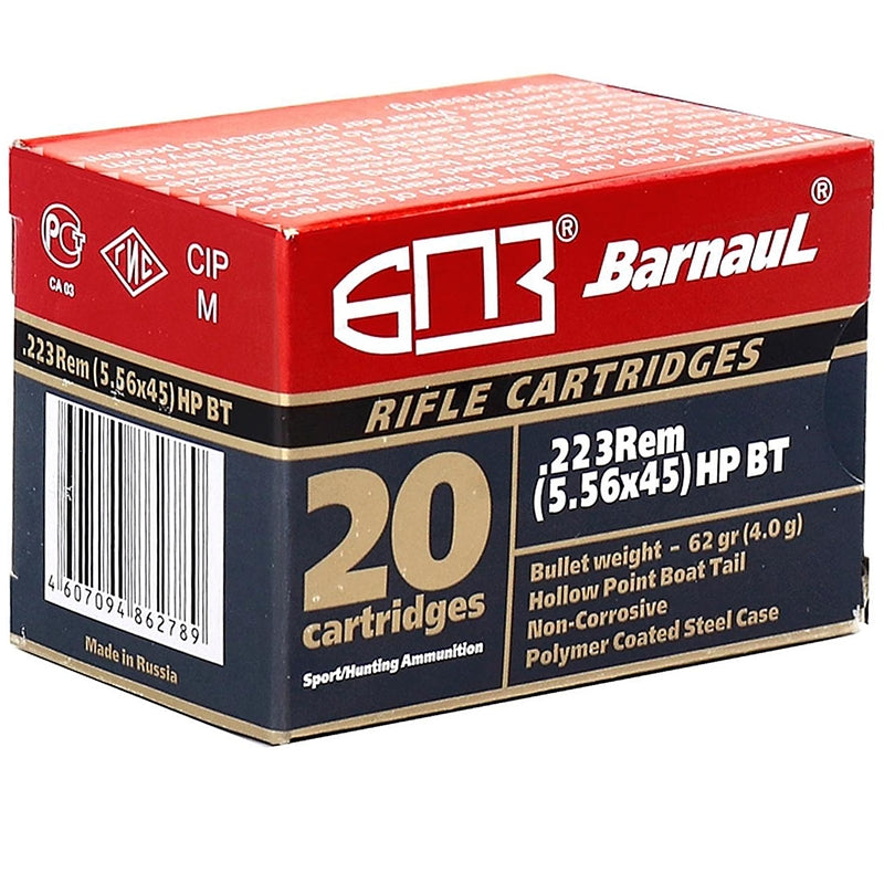 Barnaul 223 Remington Ammo 62 Grain HP BT Polycoated Steel Case