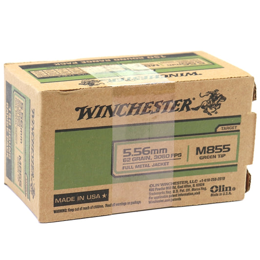 Winchester USA 5.56mm M855 NATO Ammo 62 Grain Green Tip FMJ 150 Rounds Value Pack