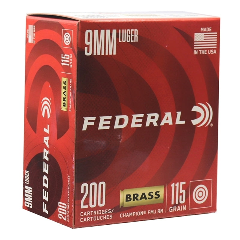 Federal Champion 9mm Luger Ammo 115 Grain FMJ 200 Rounds Value Pack