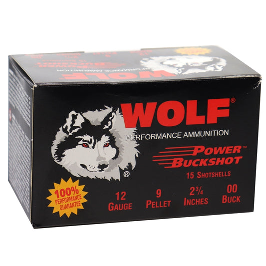 Wolf 12 Gauge Ammo 2 3/4" 00 Power Buckshot 9 Pellets