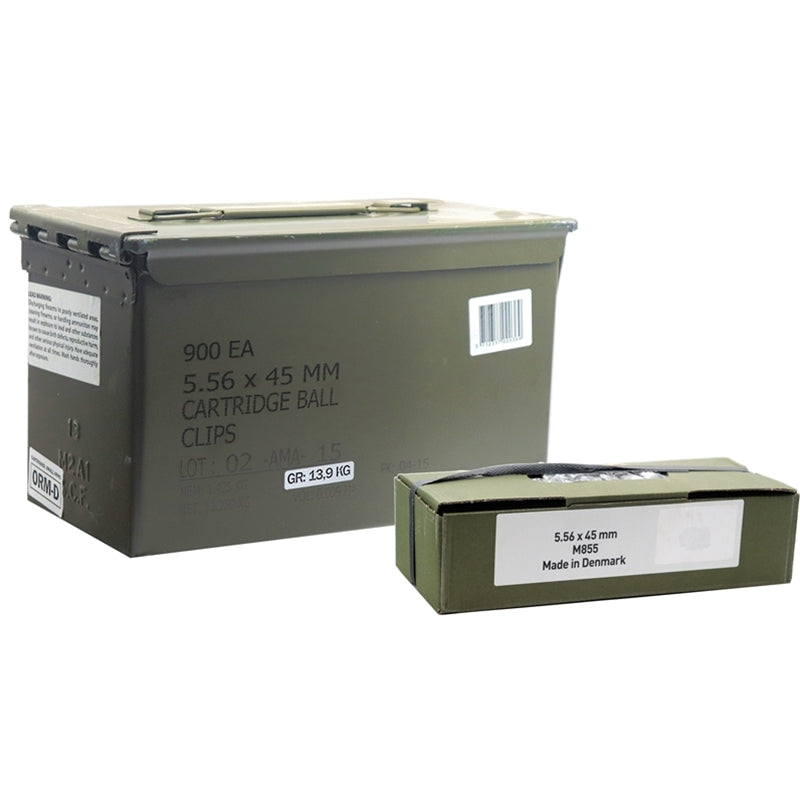 AMA Denex 5.56mm M855 Ammo 62 Grain FMJBT BXR 10 Round Stripper Clips 900 Rounds in Ammo Can