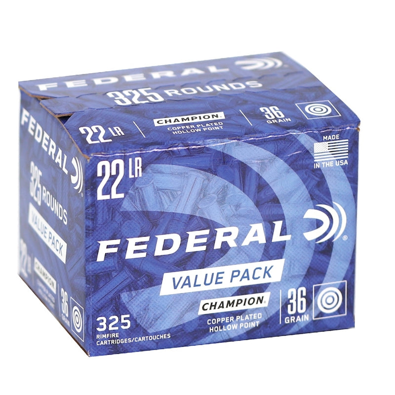 Federal 22 Long Rifle Ammo 36 Grain Copper Plated Hollow Point Value Pack 325 Rounds