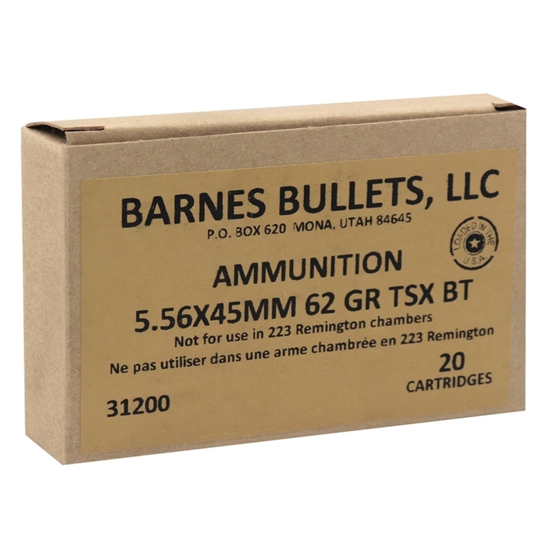 Barnes VOR-TX 5.56x45mm NATO Ammo 62 Grain TSX BT