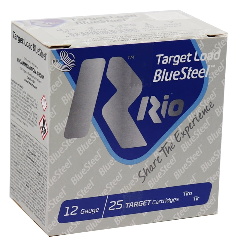 Rio Target Load BlueSteel 12 Gauge Ammo 2 3/4" Dram 3 1 oz #7 Shot