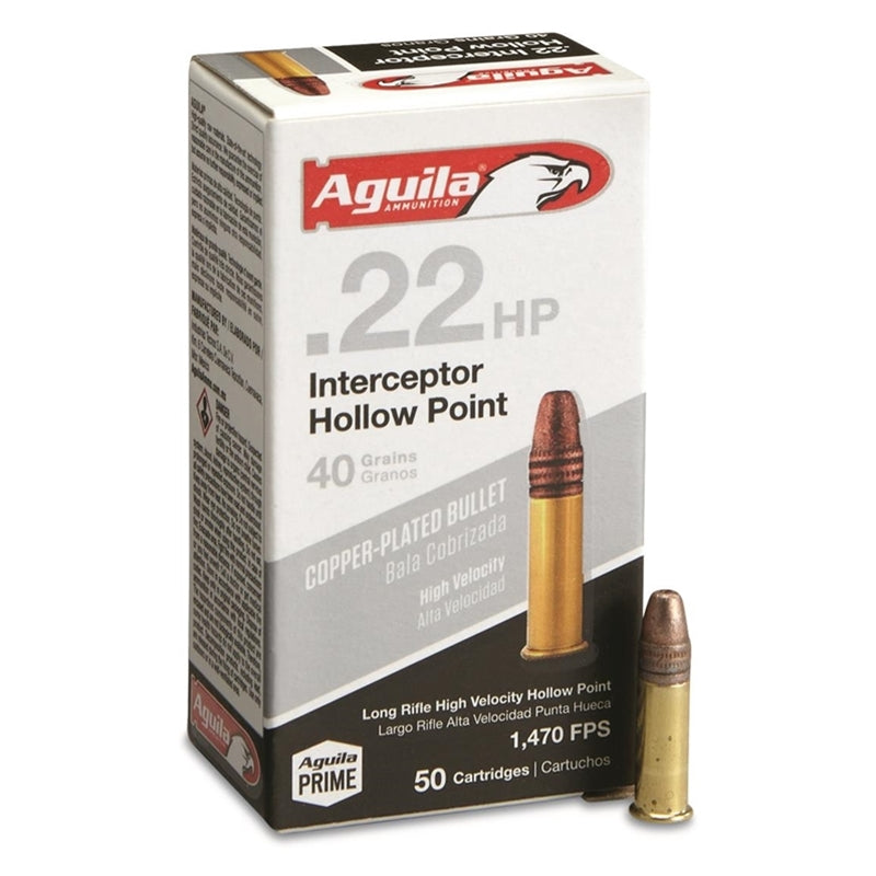 Aguila Interceptor 22 Long Rifle Ammo 40 Grain Plated Hollow Point