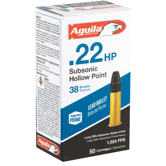 Aguila 22 Long Rifle Ammo 38 Grain Subsonic Lead Hollow Point