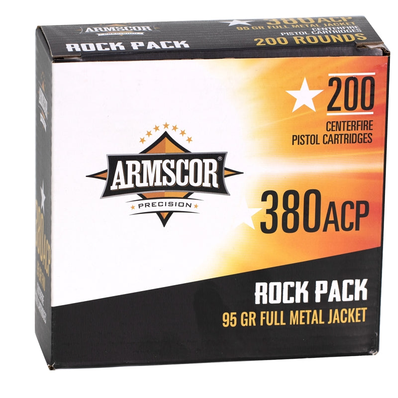 Armscor USA 380 ACP AUTO Ammo 95 Grain Full Metal Jacket 200 Round Rock Pack