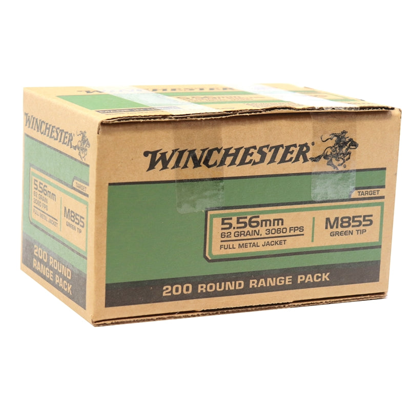 Winchester 5.56mm M855 NATO Ammo 62 Grain Green Tip FMJ 200 Rounds  Value Pack