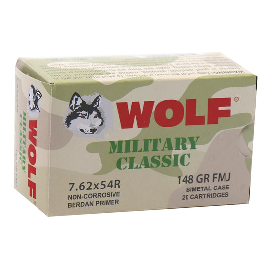 Wolf Military Classic 7.62x54R Ammo 148 Grain FMJ Bimetal Case