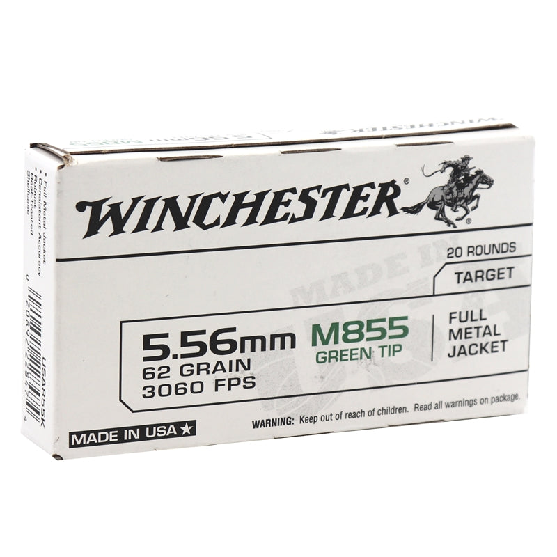 Winchester 5.56mm M855 NATO Ammo 62 Grain Green Tip FMJ