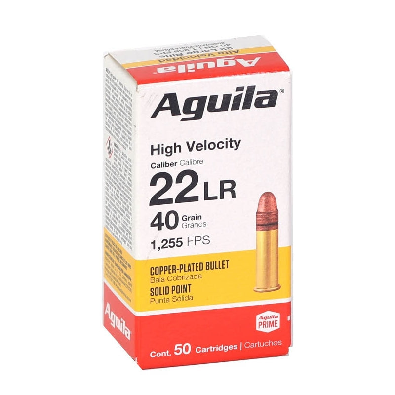 Aguila High Velocity 22 Long Rifle Ammo 40 Grain Copper Plated Solid Point