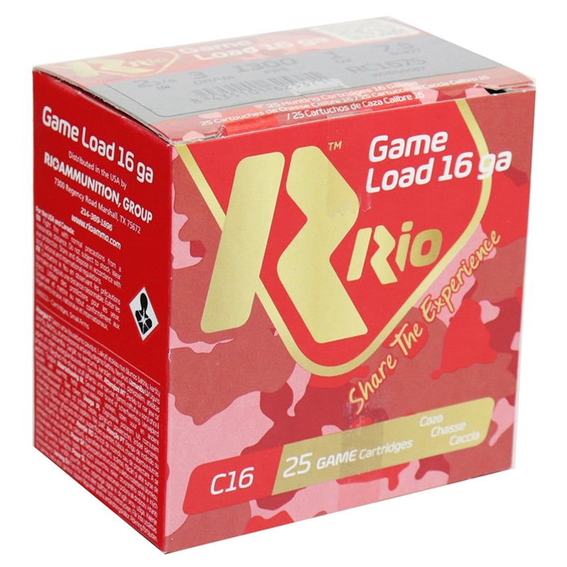 RIO Game Load 16 Gauge Ammo 2 3/4" 3 dr 1 oz #7.5 Shot 250 Round Case