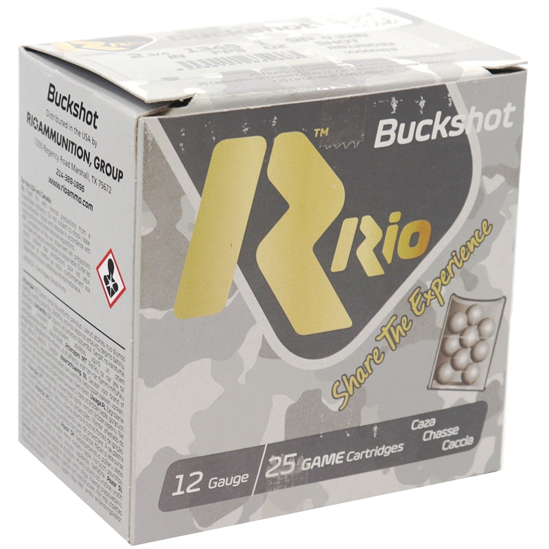 Rio 12 Gauge  Ammo 2 3/4" Buckshot 9 Pellets 250 Round Case