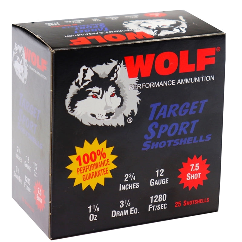 Wolf Target Sports Shotshells 12 Gauge Ammo 2 3/4" 1 1/8 oz 7.5 Shot