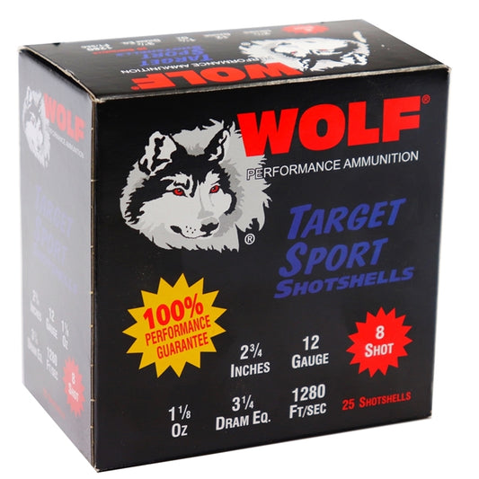 Wolf Target Sports Shotshells 12 Gauge Ammo 2 3/4" 1 1/8 oz 8 Shot