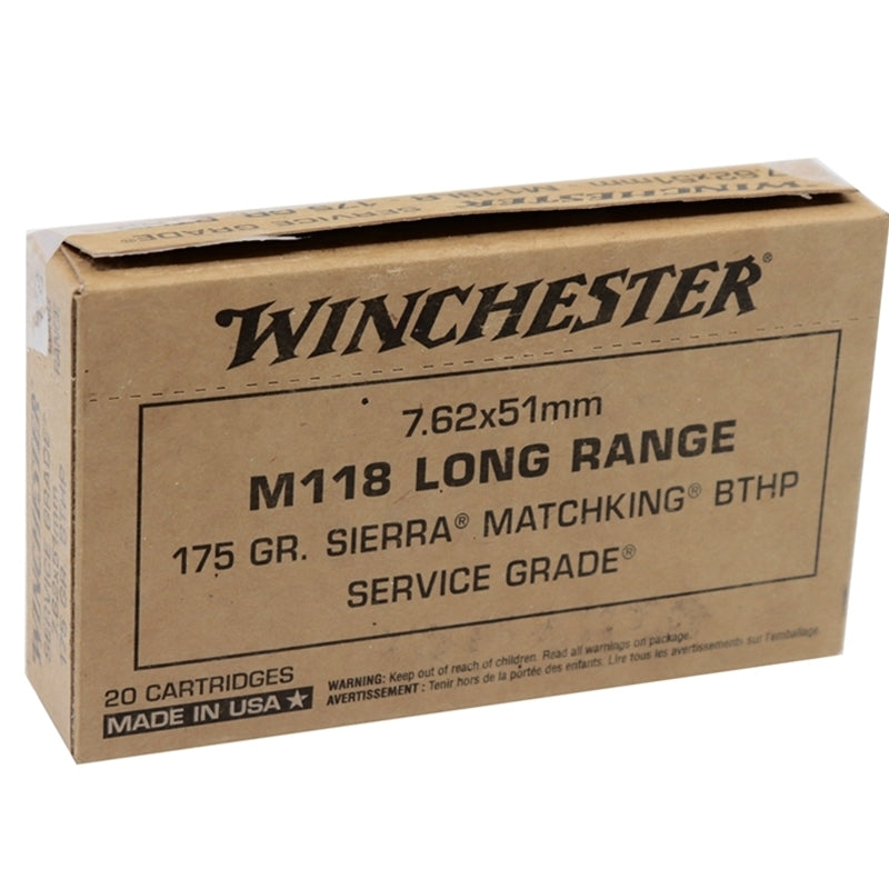 Winchester Service Grade 7.62x51mm NATO M118 Long Range Ammo 175 Grain HPBT MatchKing