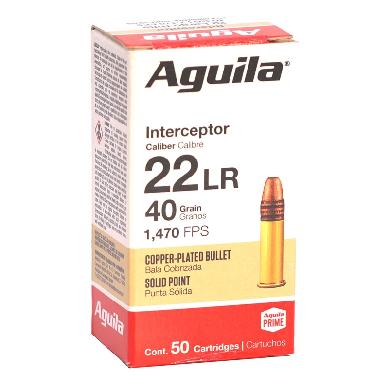 Aguila Interceptor 22 Long Rifle Ammo 40 Grain Copper Plated Solid Point