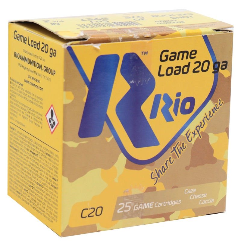 Rio Game Load 20 Gauge Ammo 2-3/4" 3/4 oz #9 Pellets Buck Shot 250 Rounds