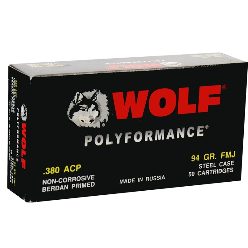 Wolf Polyformance 380 ACP AUTO Ammo 94 Grain FMJ Steel Case